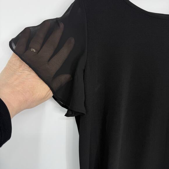 Susan Graver Chiffon Flutter Sleeve Top Size XS Black Slinky Knit Roundneck - Picture 4 of 11